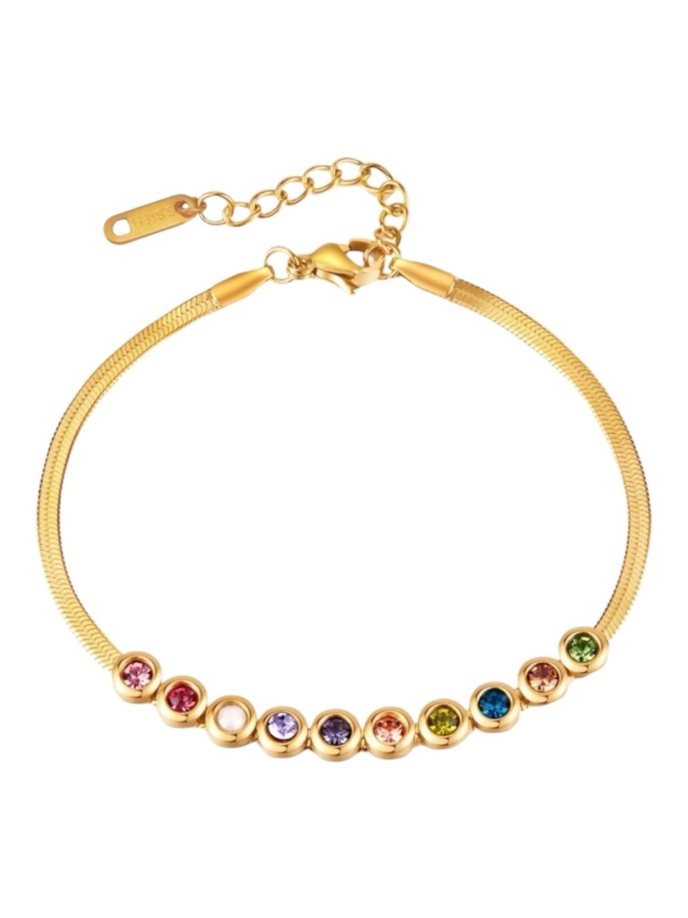 18K Gold Plated Rainbow Gem Bracelet – CZ Stones, Waterproof, Adjustable - Picture 4 of 6